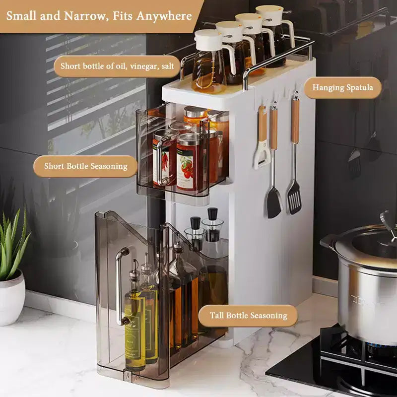 Plastic Kitchen Storage Rack - Multi-Functional Household Desktop Storage Cabinet, Spice Jar Organizer, Drawer Storage, Gap Cabinet