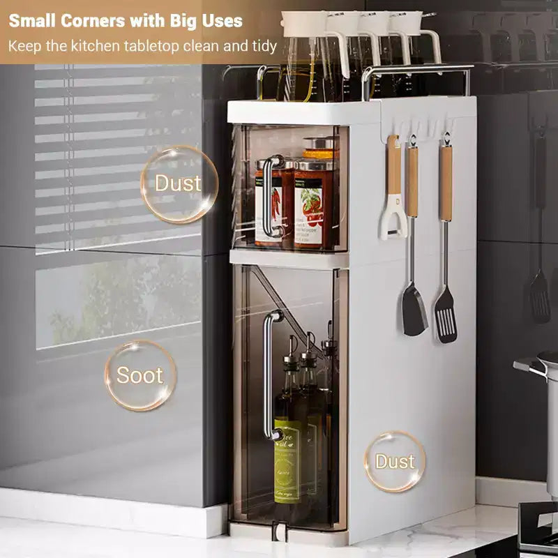 Plastic Kitchen Storage Rack - Multi-Functional Household Desktop Storage Cabinet, Spice Jar Organizer, Drawer Storage, Gap Cabinet