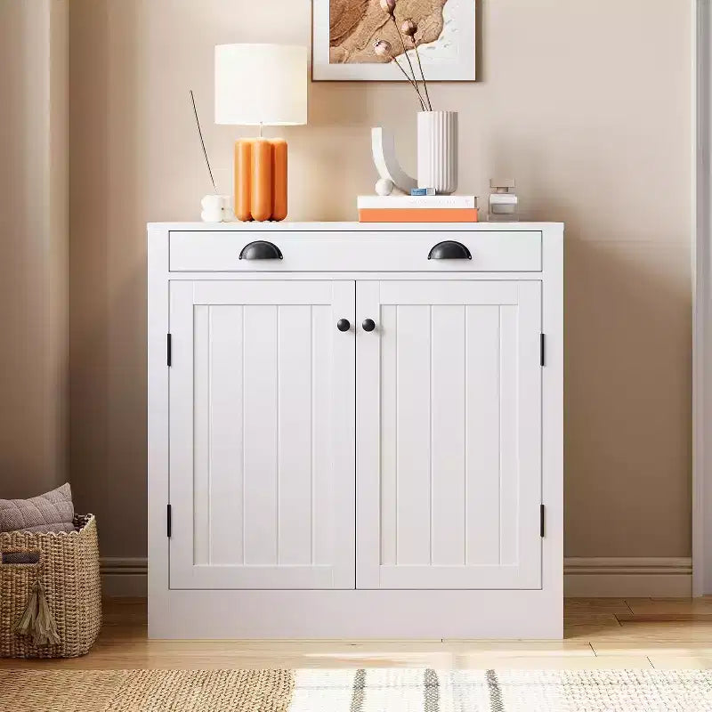 31.5 Modern White Sideboard Buffet Cabinet with Drawer and Adjustable Shelf, Wooden Coffee Bar Storage Cabinet, Farmhouse Style for Kitchen