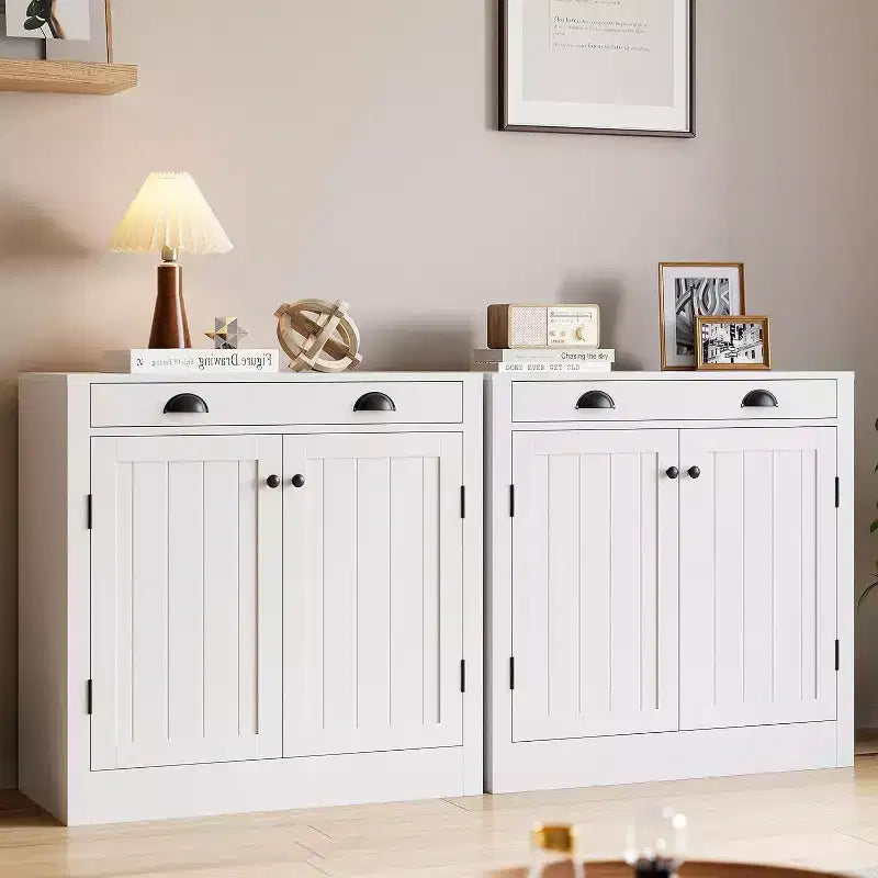 31.5 Modern White Sideboard Buffet Cabinet with Drawer and Adjustable Shelf, Wooden Coffee Bar Storage Cabinet, Farmhouse Style for Kitchen