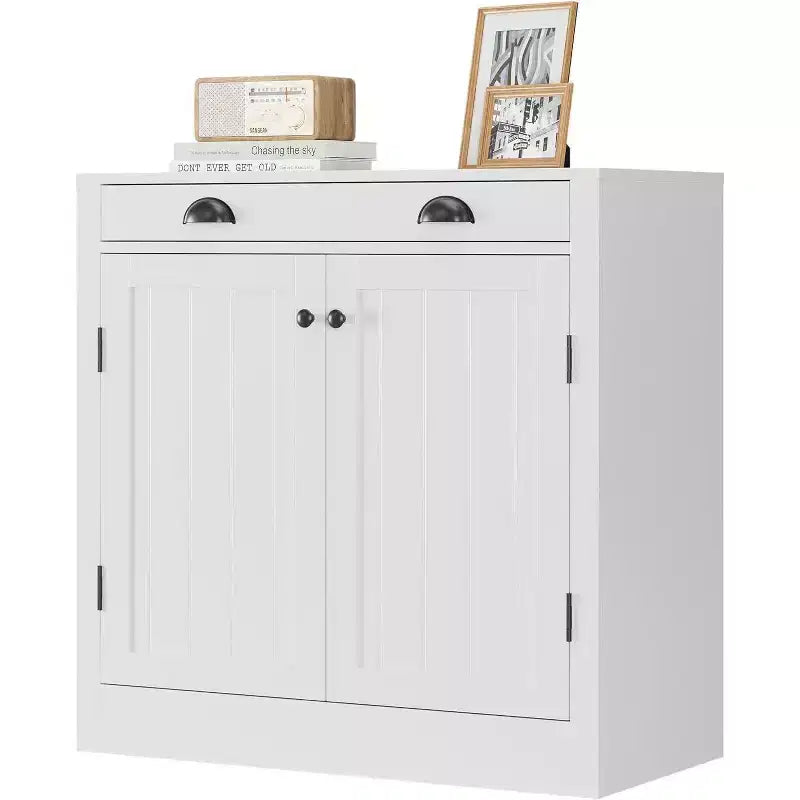 31.5 Modern White Sideboard Buffet Cabinet with Drawer and Adjustable Shelf, Wooden Coffee Bar Storage Cabinet, Farmhouse Style for Kitchen