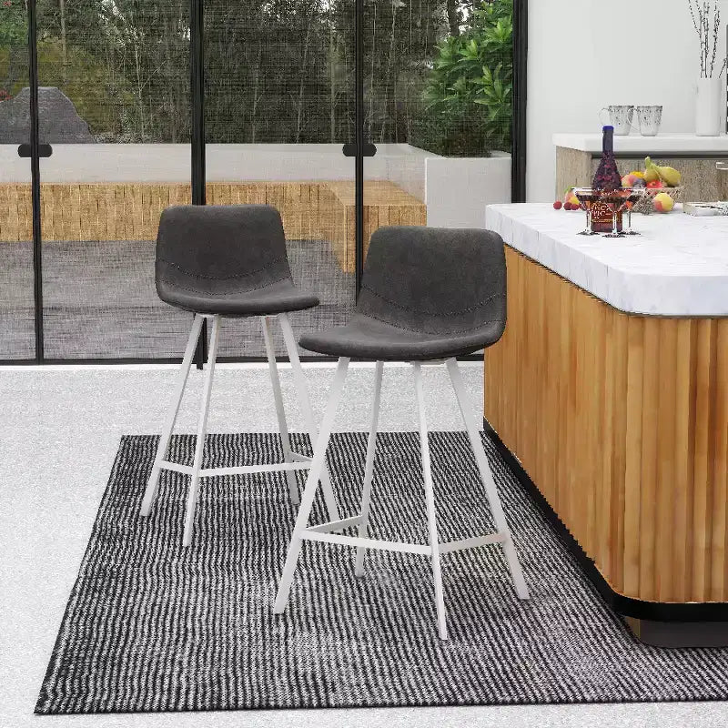 Elland Leather Bar Stool  Modern Counter Height Stool with White Stainless Steel Legs for Kitchen Island or Home Bar Set of 2