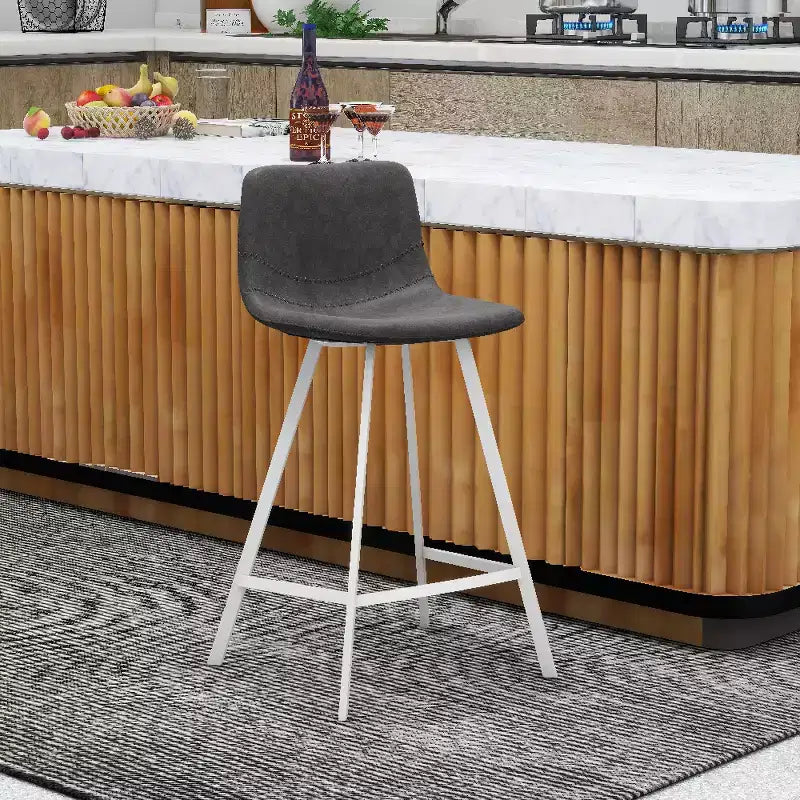 Elland Leather Bar Stool  Modern Counter Height Stool with White Stainless Steel Legs for Kitchen Island or Home Bar Set of 2