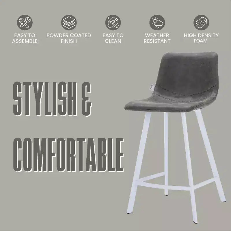 Elland Leather Bar Stool  Modern Counter Height Stool with White Stainless Steel Legs for Kitchen Island or Home Bar Set of 2