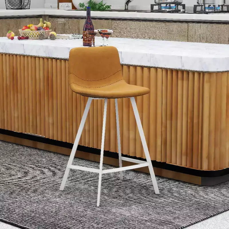 Elland Leather Bar Stool  Modern Counter Height Stool with White Stainless Steel Legs for Kitchen Island or Home Bar Set of 2