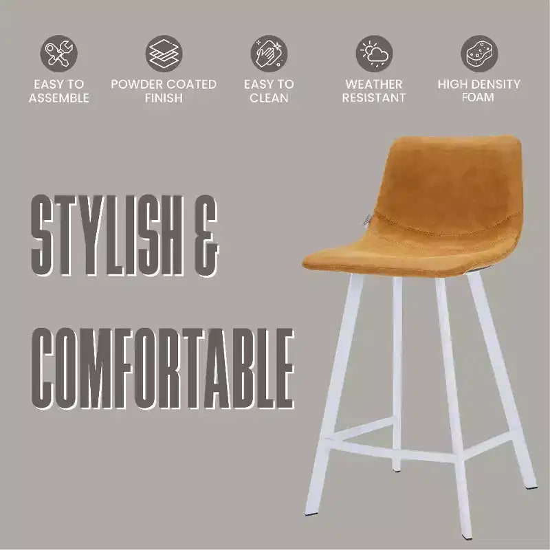 Elland Leather Bar Stool  Modern Counter Height Stool with White Stainless Steel Legs for Kitchen Island or Home Bar Set of 2