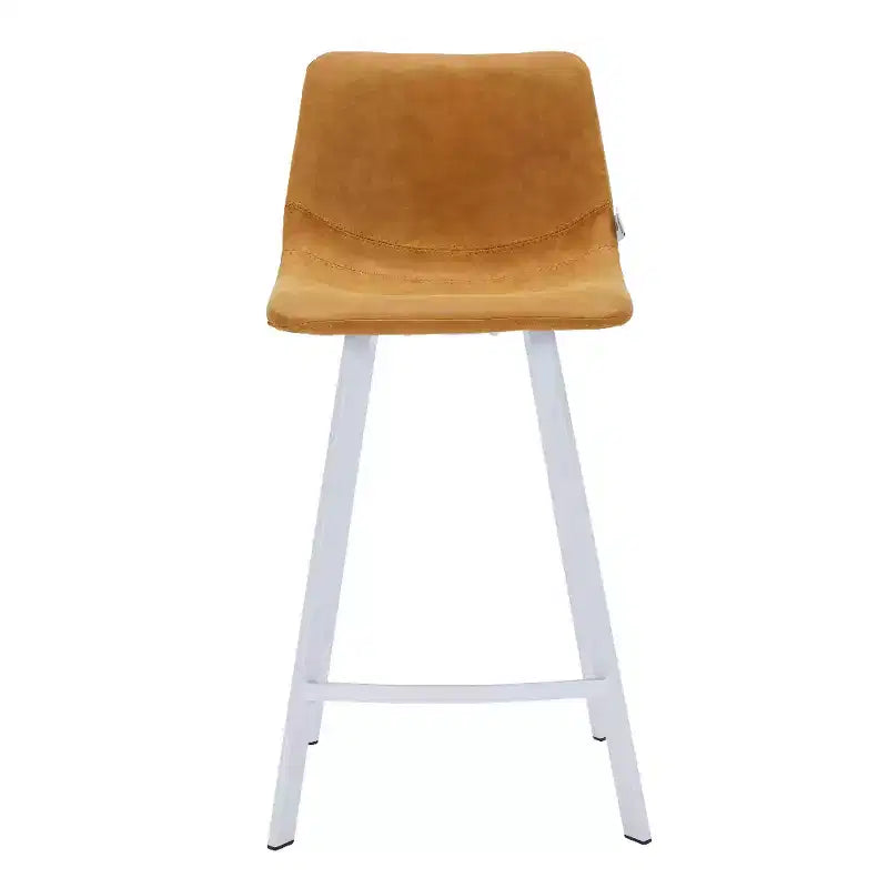 Elland Leather Bar Stool  Modern Counter Height Stool with White Stainless Steel Legs for Kitchen Island or Home Bar Set of 2