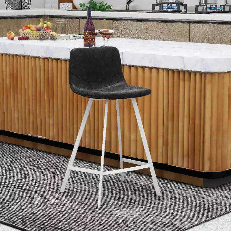 Elland Leather Bar Stool  Modern Counter Height Stool with White Stainless Steel Legs for Kitchen Island or Home Bar Set of 2