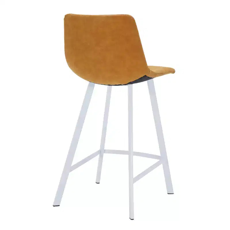 Elland Leather Bar Stool  Modern Counter Height Stool with White Stainless Steel Legs for Kitchen Island or Home Bar Set of 2