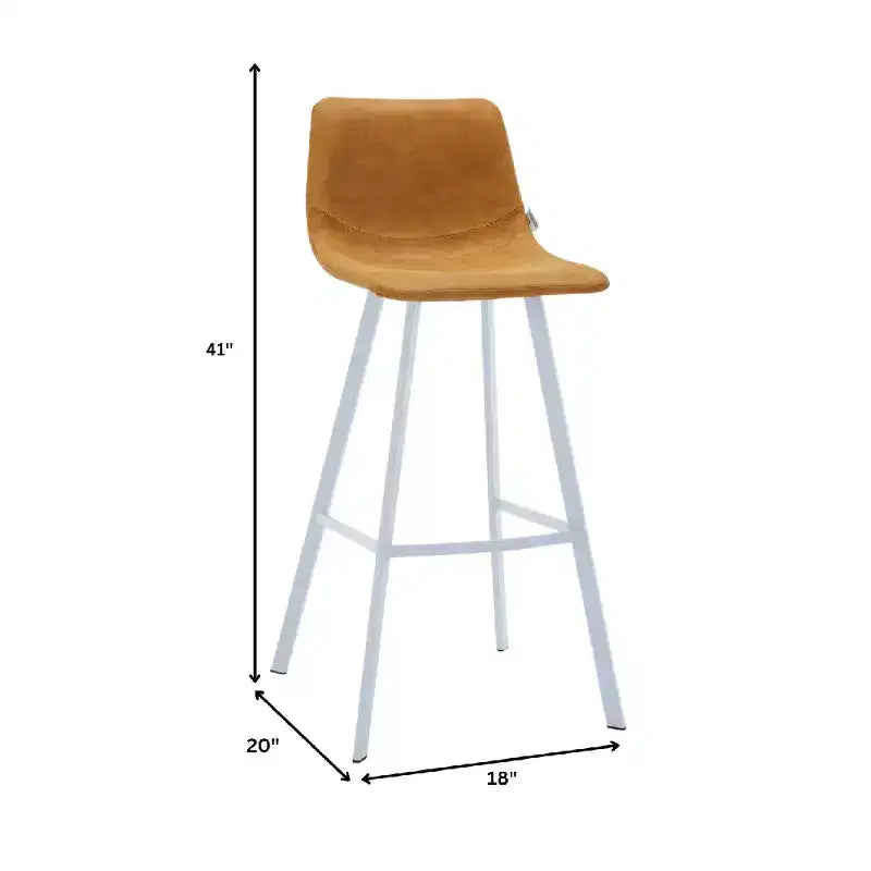 Elland Leather Bar Stool  Modern Counter Height Stool with White Stainless Steel Legs for Kitchen Island or Home Bar Set of 2