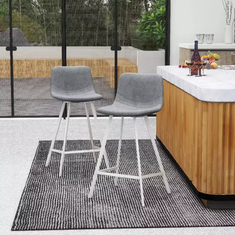 Elland Leather Bar Stool  Modern Counter Height Stool with White Stainless Steel Legs for Kitchen Island or Home Bar Set of 2