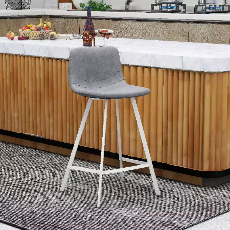 Elland Leather Bar Stool  Modern Counter Height Stool with White Stainless Steel Legs for Kitchen Island or Home Bar Set of 2