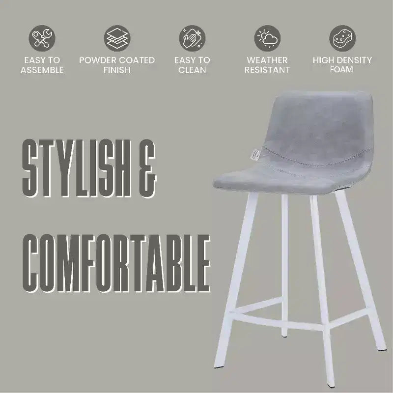 Elland Leather Bar Stool  Modern Counter Height Stool with White Stainless Steel Legs for Kitchen Island or Home Bar Set of 2