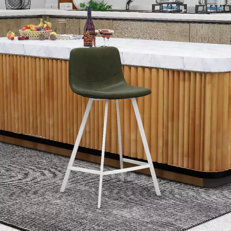 Elland Leather Bar Stool  Modern Counter Height Stool with White Stainless Steel Legs for Kitchen Island or Home Bar Set of 2