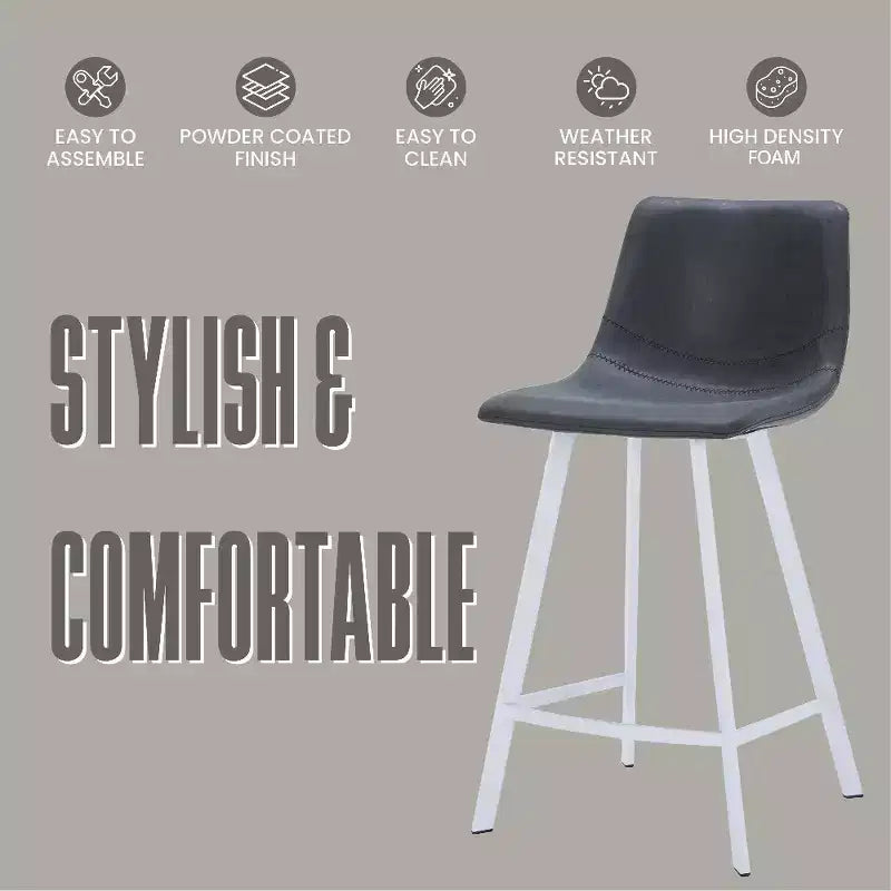 Elland Leather Bar Stool  Modern Counter Height Stool with White Stainless Steel Legs for Kitchen Island or Home Bar Set of 2