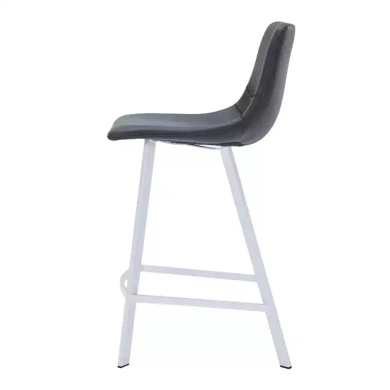 Elland Leather Bar Stool  Modern Counter Height Stool with White Stainless Steel Legs for Kitchen Island or Home Bar Set of 2