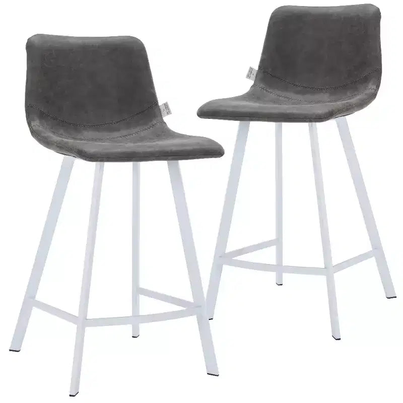Elland Leather Bar Stool  Modern Counter Height Stool with White Stainless Steel Legs for Kitchen Island or Home Bar Set of 2