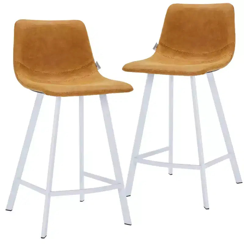 Elland Leather Bar Stool  Modern Counter Height Stool with White Stainless Steel Legs for Kitchen Island or Home Bar Set of 2