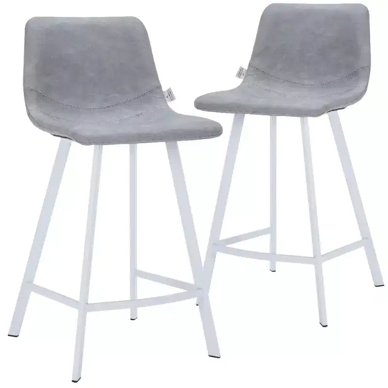 Elland Leather Bar Stool  Modern Counter Height Stool with White Stainless Steel Legs for Kitchen Island or Home Bar Set of 2