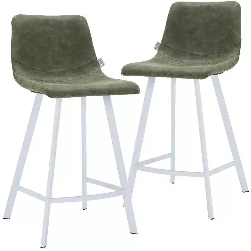 Elland Leather Bar Stool  Modern Counter Height Stool with White Stainless Steel Legs for Kitchen Island or Home Bar Set of 2