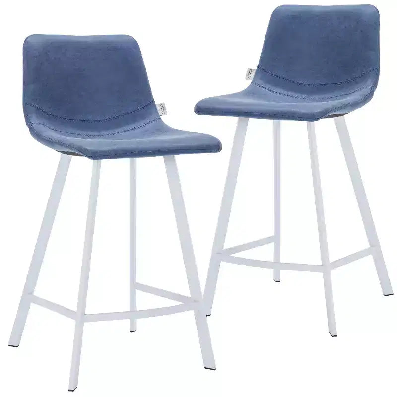 Elland Leather Bar Stool  Modern Counter Height Stool with White Stainless Steel Legs for Kitchen Island or Home Bar Set of 2