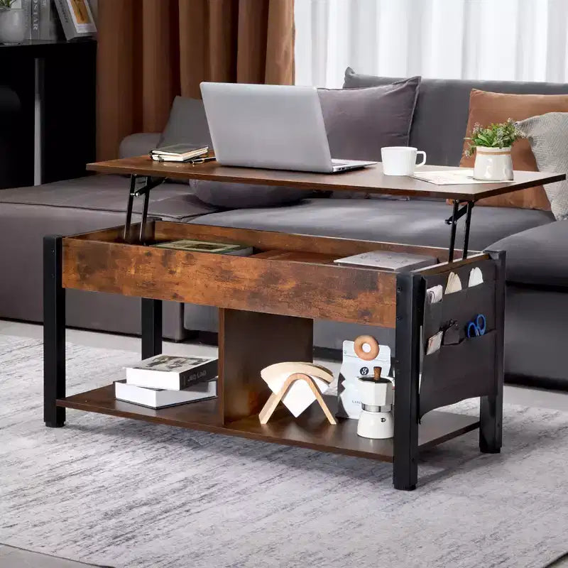 Lift Top Coffee Table, 41.7 in Rectangle Coffee Table with Extra Storage Pockets, Pop Up Coffee Table for Living Room, Brown