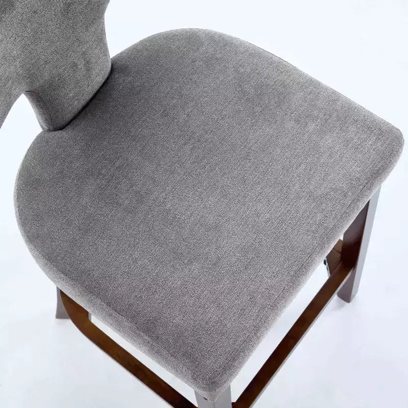 Set of 2 Mid Century Counter Height Bar Stools, Farmhouse Linen Fabric Upholstered Kitchen Accent Chair Curved Backrest