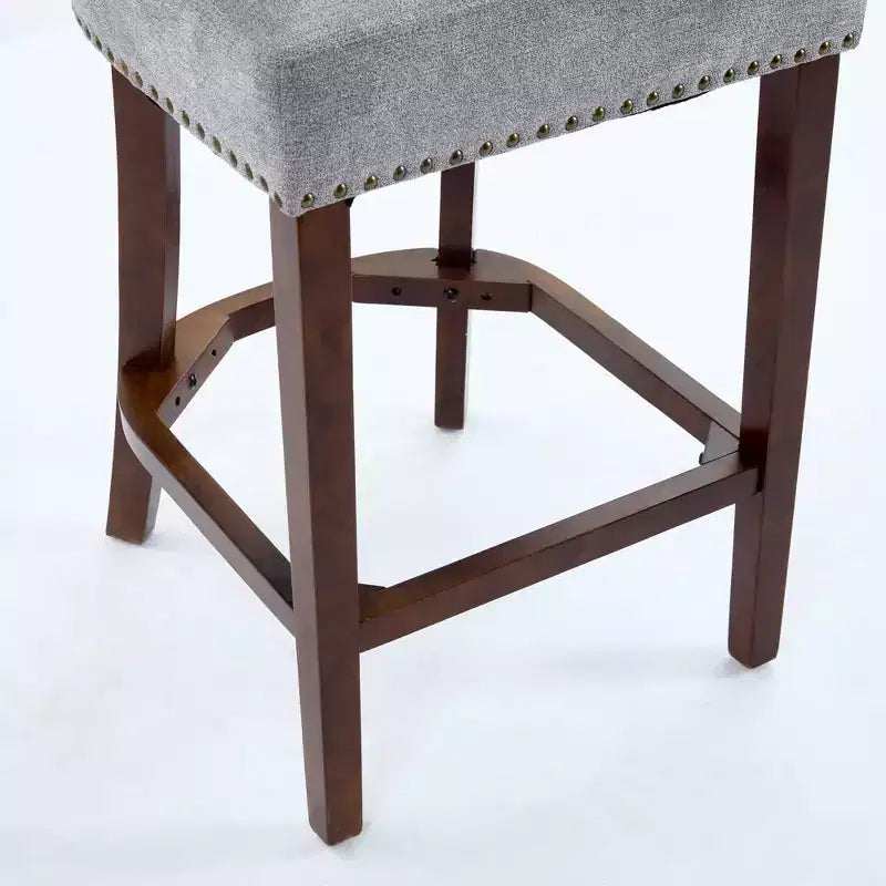 Set of 2 Mid Century Counter Height Bar Stools, Farmhouse Linen Fabric Upholstered Kitchen Accent Chair Curved Backrest