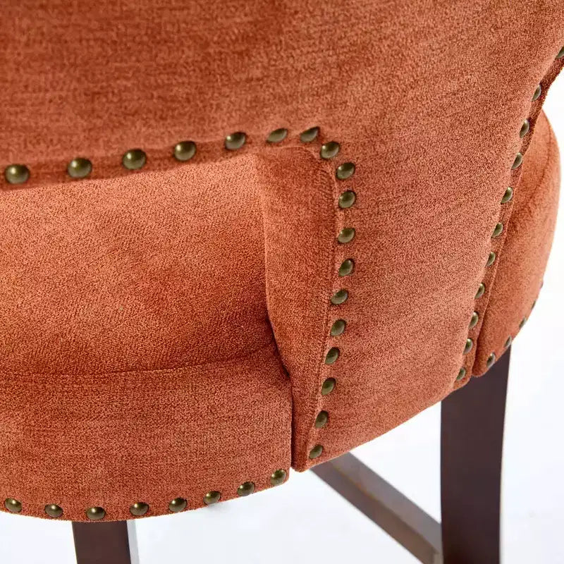 Set of 2 Mid Century Counter Height Bar Stools, Farmhouse Linen Fabric Upholstered Kitchen Accent Chair Curved Backrest