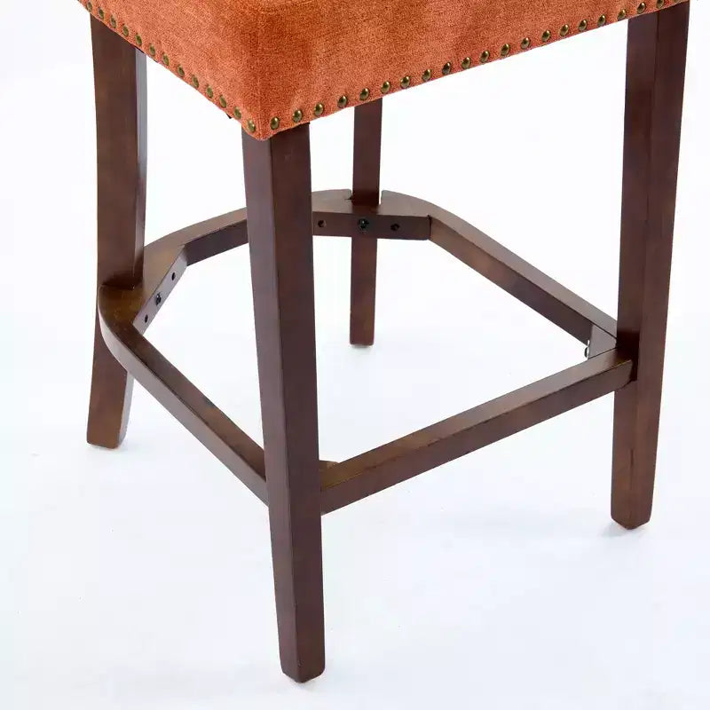 Set of 2 Mid Century Counter Height Bar Stools, Farmhouse Linen Fabric Upholstered Kitchen Accent Chair Curved Backrest