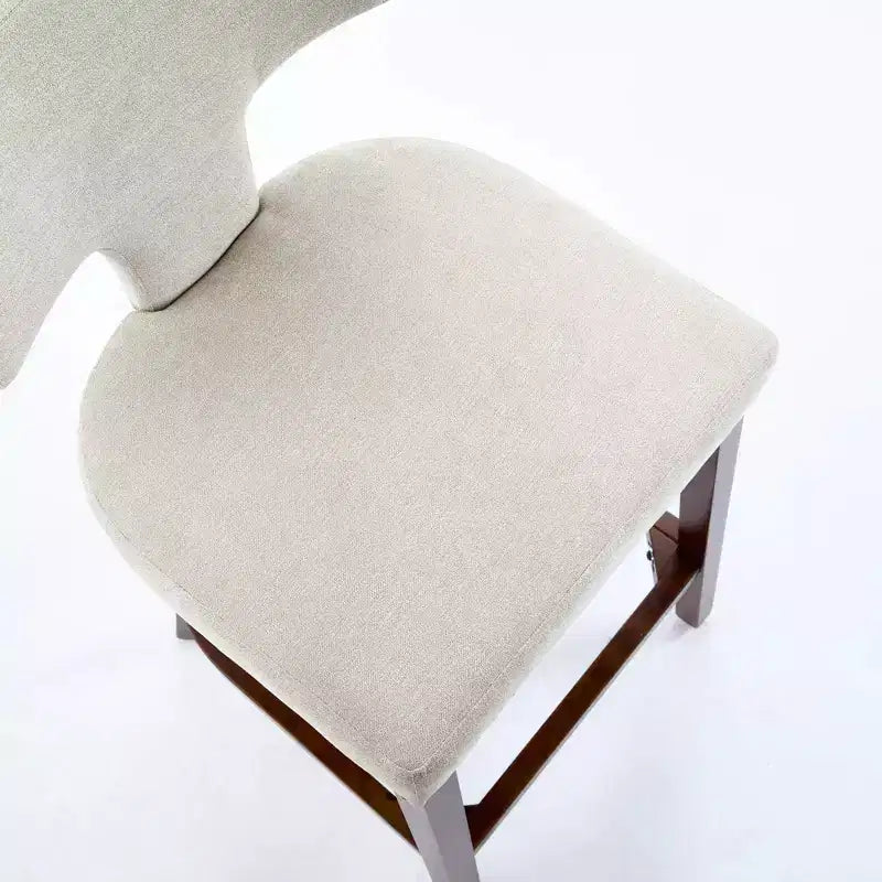 Set of 2 Mid Century Counter Height Bar Stools, Farmhouse Linen Fabric Upholstered Kitchen Accent Chair Curved Backrest