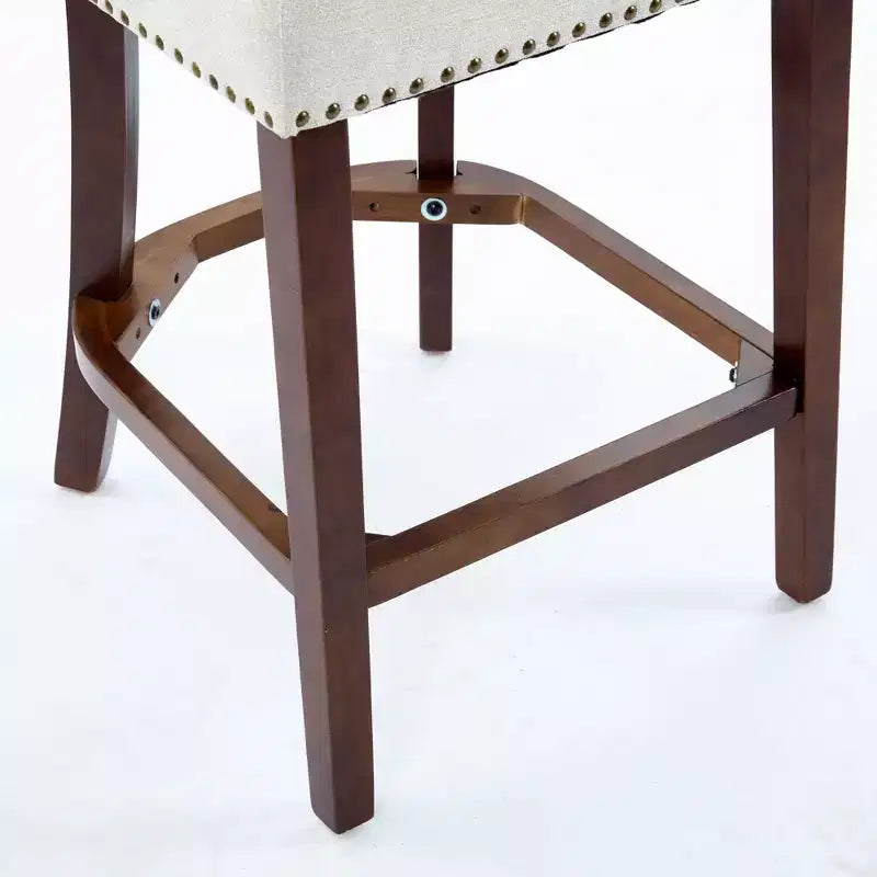 Set of 2 Mid Century Counter Height Bar Stools, Farmhouse Linen Fabric Upholstered Kitchen Accent Chair Curved Backrest