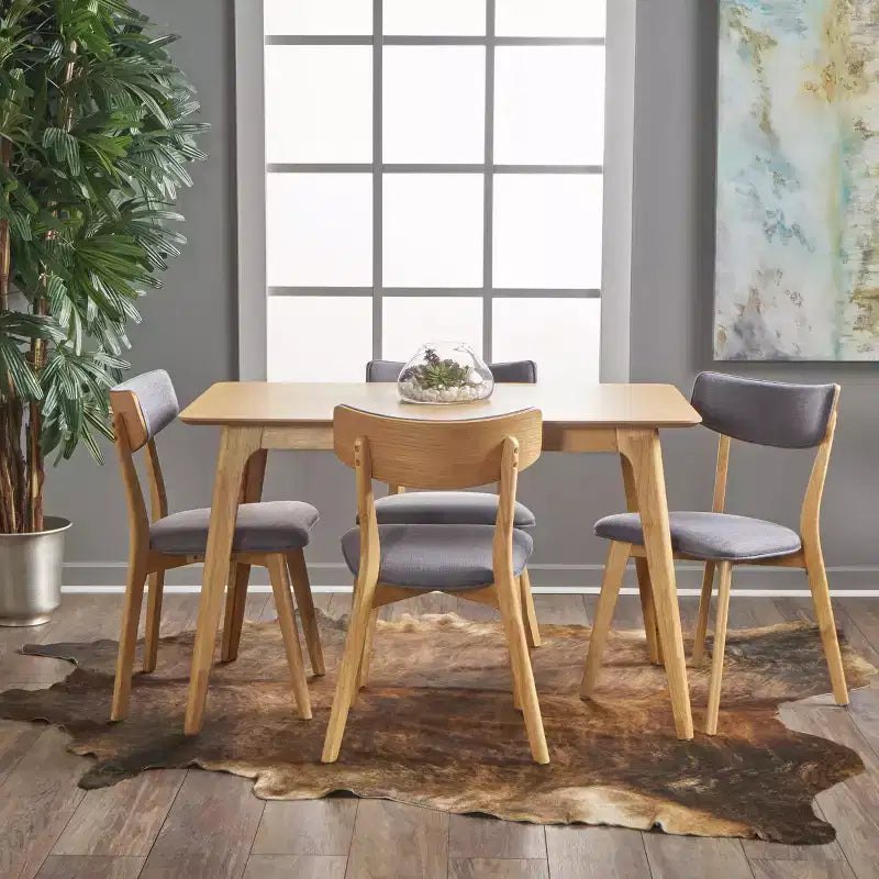 Leora Mid-Century Modern Wood Fabric Upholstered 5 Piece Dining Set