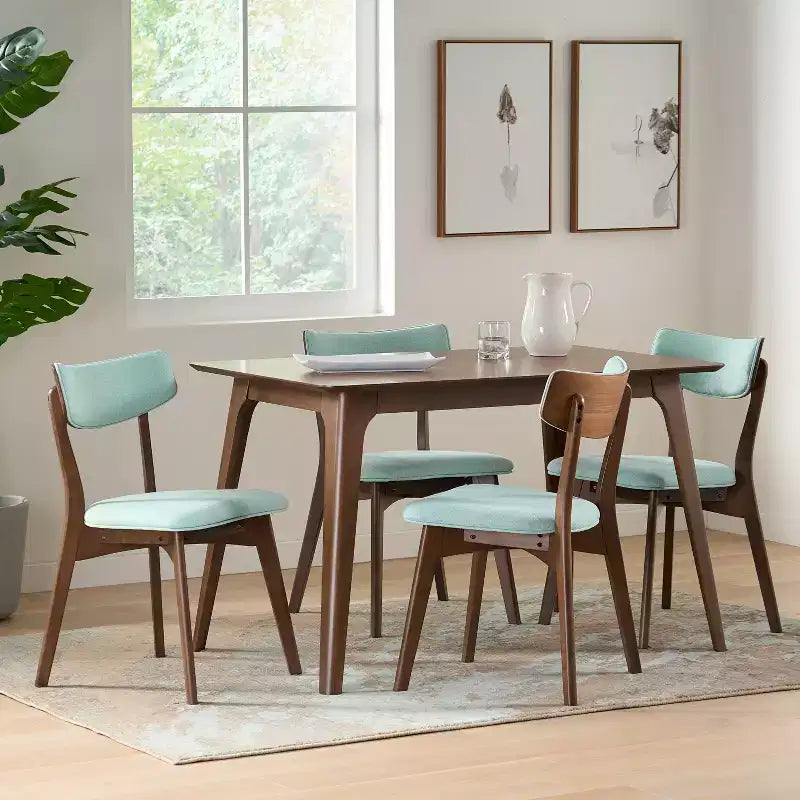 Leora Mid-Century Modern Wood Fabric Upholstered 5 Piece Dining Set