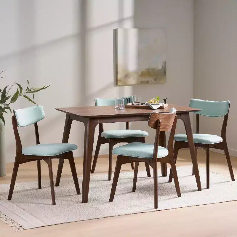 Leora Mid-Century Modern Wood Fabric Upholstered 5 Piece Dining Set