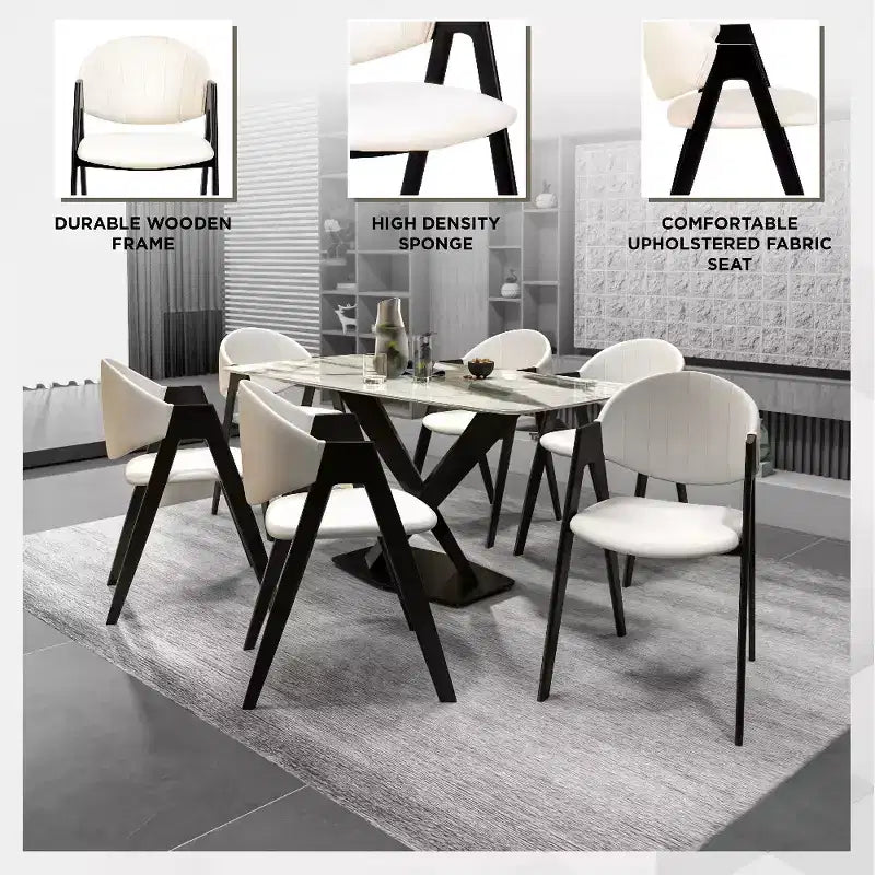 Savor Modern Dining Chair  Upholstered Side Chairs with Curved Back and Iron Frame Mid-Century Kitchen & Dining Room Chairs Set of 2