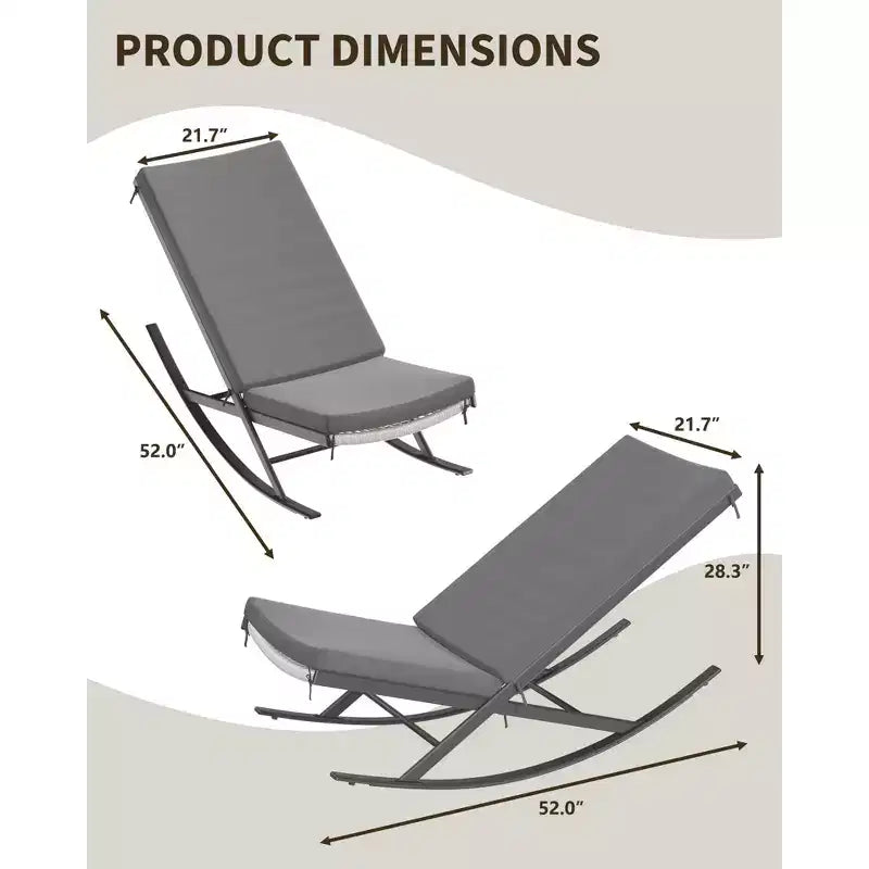 Garden Rocking Chairs Set of 2, Outdoor Wicker Seaside Reclining Chair, Rattan Sun Lounger, Wicker Patio Poolside Lounger with Cushion