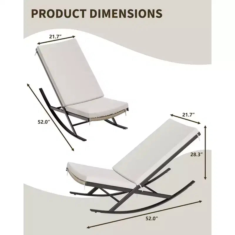 Garden Rocking Chairs Set of 2, Outdoor Wicker Seaside Reclining Chair, Rattan Sun Lounger, Wicker Patio Poolside Lounger with Cushion
