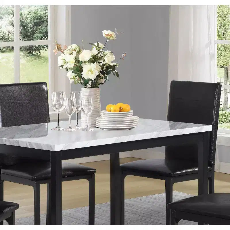 Dining Table 48 Modern Dining Table CKitchen Table with Faux Marble Top and Metal Legs for Dining Room, Living Room