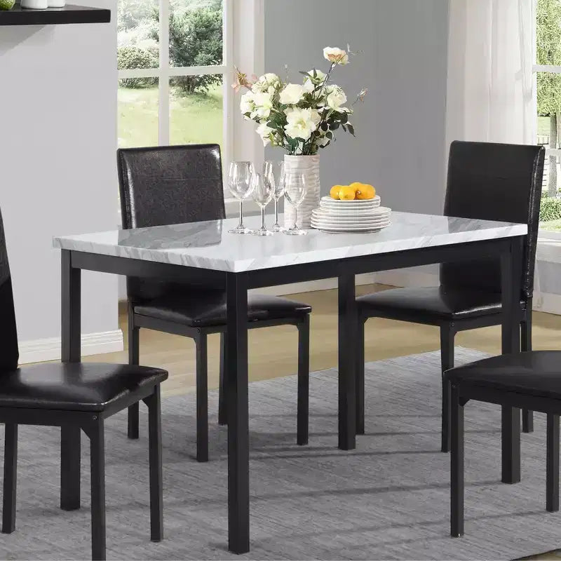 Dining Table 48 Modern Dining Table CKitchen Table with Faux Marble Top and Metal Legs for Dining Room, Living Room