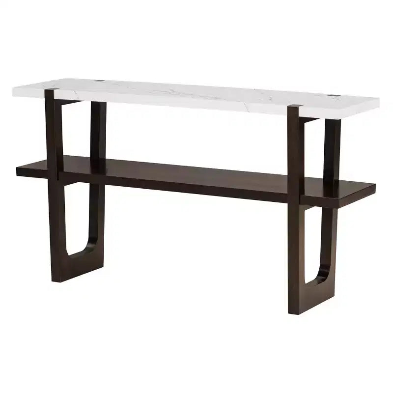 Console Table with Marble Effect Top Open Shelf For Hallway Living Room Espresso