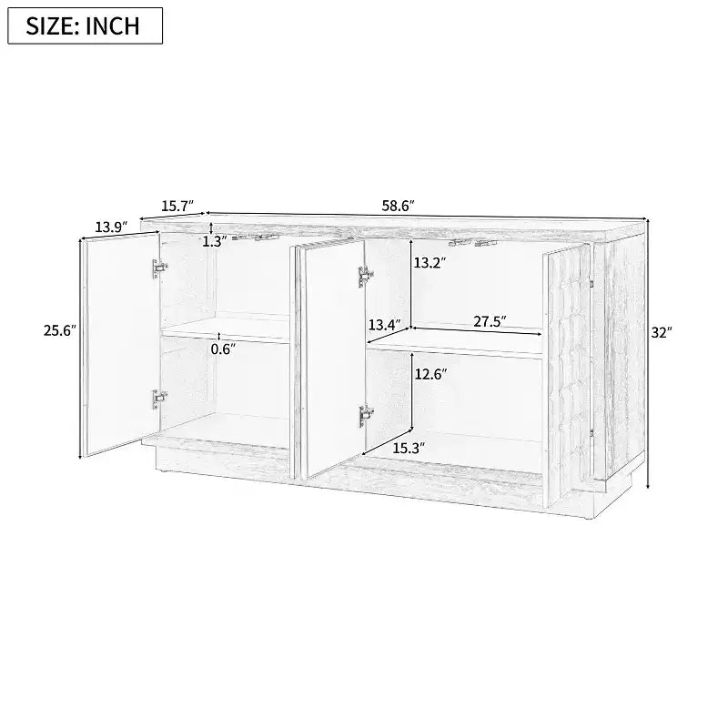 Viviana 58.6'' Modern Storage Cabinet with 4 Doors and Adjustable Shelves