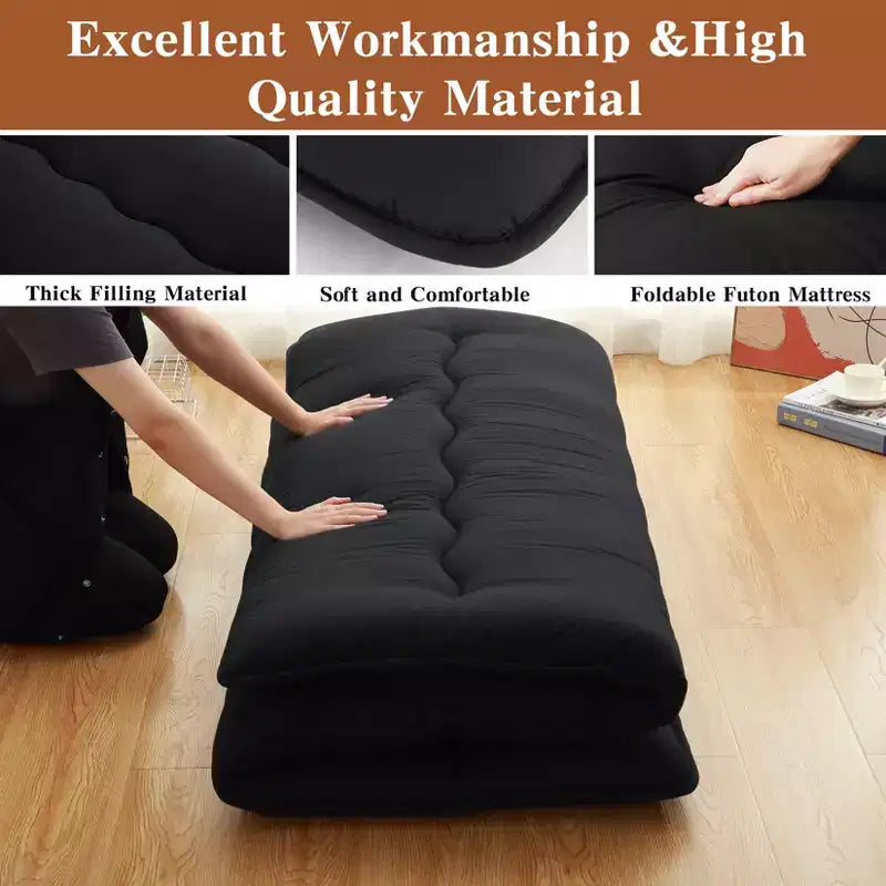 Japanese Floor Futon Mattress  Thick Tatami Sleeping Pad, Portable Roll-Up Bed for Home & Camping