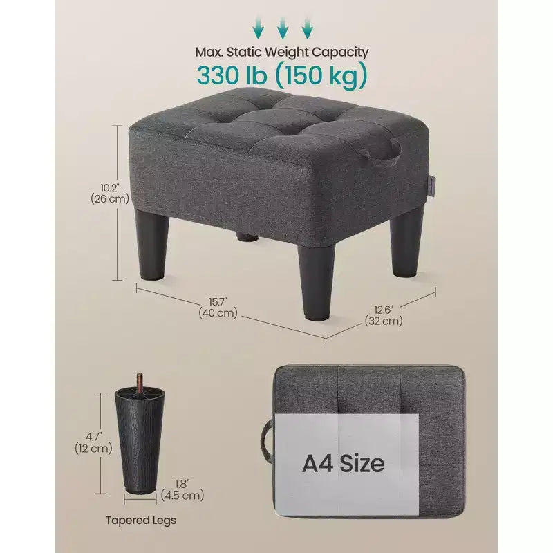 Foot Stool Ottoman with Legs - Linen-Look Fabric, 330 lb Capacity, Hidden Storage, for Living Room/Bedroom