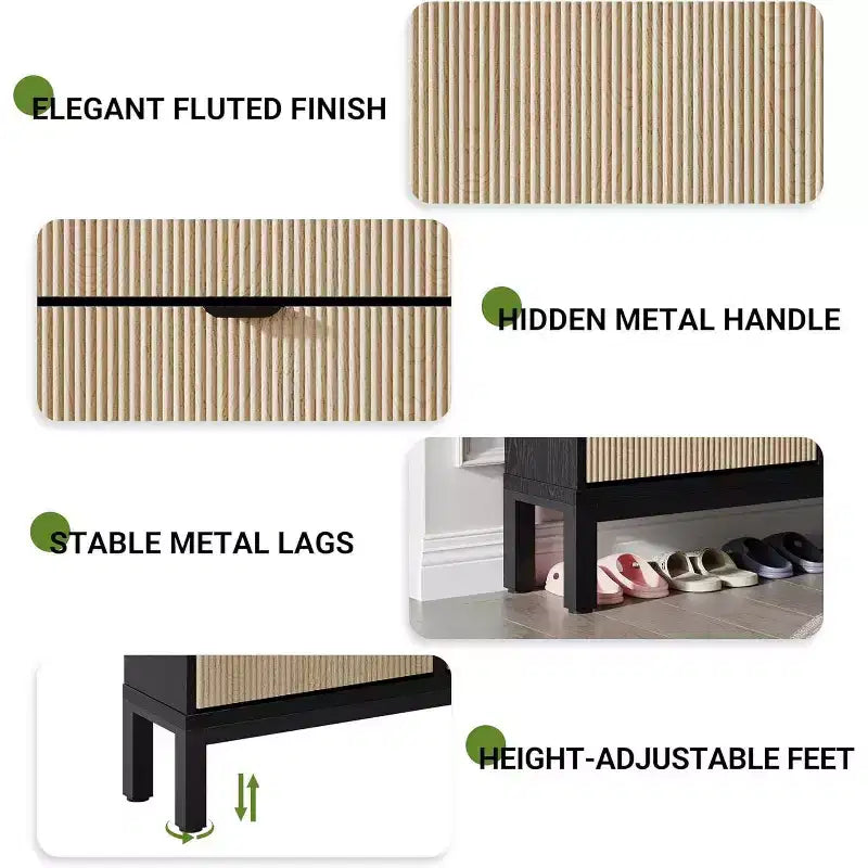 Shoe Cabinet with 4 Flip Drawers, Wooden Shoe Storage Cabinet, Freestanding Shoe Organizer with Adjustable Shelves for Entryway, Hallway