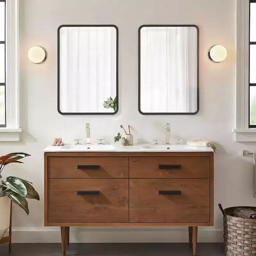 24 x 16 Bathroom Cabinet with Mirror Stainless Steel Frame and 2 Adjustable Shelves Wall Medicine Cabinets Mirrors Rectangle Recessed Black