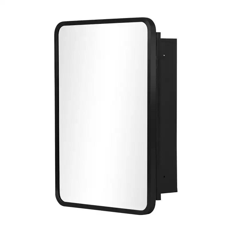 24 x 16 Bathroom Cabinet with Mirror Stainless Steel Frame and 2 Adjustable Shelves Wall Medicine Cabinets Mirrors Rectangle Recessed Black