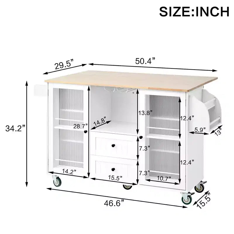 Kathleen Modern 47.6 Wood Mobile Kitchen Island Storage Trolley Cart with Dropleaf Top