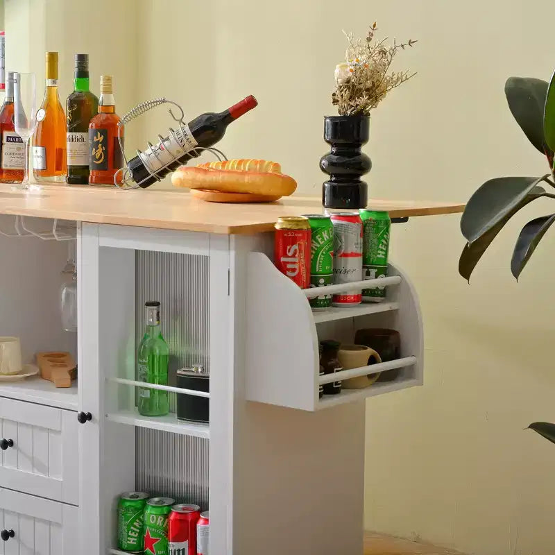 Kathleen Modern 47.6 Wood Mobile Kitchen Island Storage Trolley Cart with Dropleaf Top
