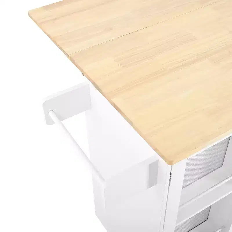 Kathleen Modern 47.6 Wood Mobile Kitchen Island Storage Trolley Cart with Dropleaf Top